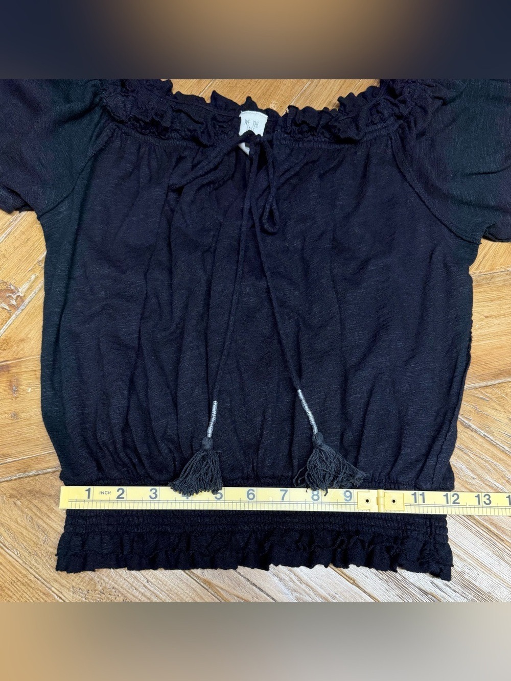 We The Free Free People Black Smocked Peasant Top Tassel Ties - Size S - Picture 7 of 12